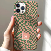 Coques Case-Mate iPhone Monogramme à carreaux ondulés rose et vert