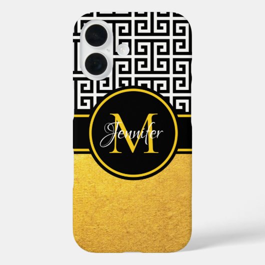 Coques Case-Mate iPhone Monogramme à clé grecque noir et blanc avec feuill (Verso)