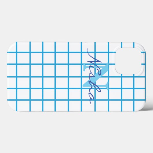 Coques Case-Mate iPhone Monogramme À damiers bleu (Verso (horizontal))