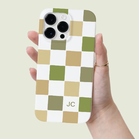 Coques Case-Mate iPhone Monogramme À damiers Vert et Beige Motif moderne