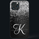 Case-Mate iPhone Case Monogramme à étincelle noire à Parties scintillant<br><div class="desc">Personnalisez facilement ce design élégant et branché de boîtier de téléphone avec une jolie parties scintillant brillante en argent sur un arrière - plan métallique brossé noir.</div>