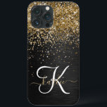 Case-Mate iPhone Case Monogramme à étincelle noire à Parties scintillant<br><div class="desc">Personnalisez facilement ce design élégant et branché de boîtier de téléphone avec une jolie parties scintillant dorée brillante sur un arrière - plan métallique brossé noir.</div>