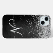 Coques Case-Mate iPhone Monogramme à étincelle noire à Parties scintillant (Verso (horizontal))