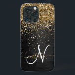 Case-Mate iPhone Case Monogramme à étincelle noire à Parties scintillant<br><div class="desc">Personnalisez facilement ce design élégant et branché de boîtier de téléphone avec une jolie parties scintillant dorée brillante sur un arrière - plan métallique brossé noir.</div>