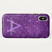 Coques Case-Mate iPhone Monogramme à étincelle violette et initiale (Dos (Horizontal))