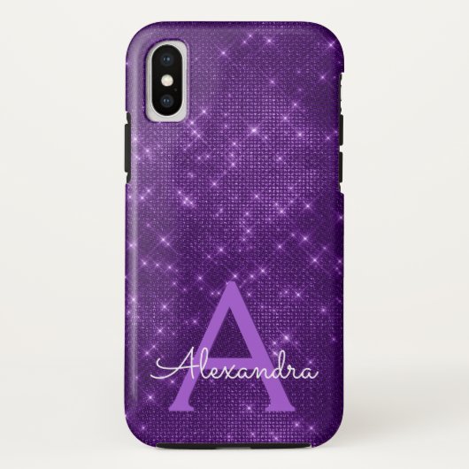 Coques Case-Mate iPhone Monogramme à étincelle violette et initiale (Dos)