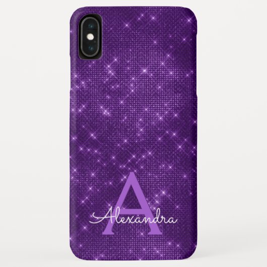 Coques Case-Mate iPhone Monogramme à étincelle violette et initiale (Dos)