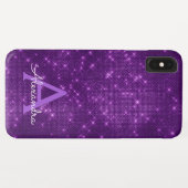 Coques Case-Mate iPhone Monogramme à étincelle violette et initiale (Dos (Horizontal))