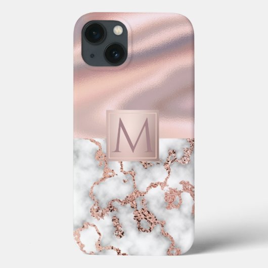 Coques Case-Mate iPhone Monogramme à huile Rose de luxe en marbre doré (Verso)