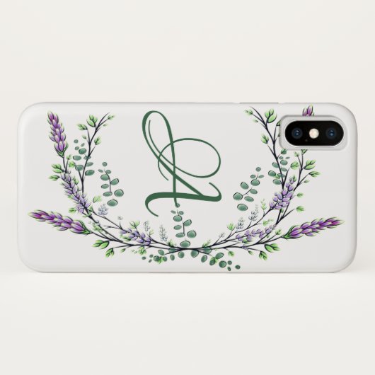 Coques Case-Mate iPhone Monogramme A Lavande Eucalyptus (Dos (Horizontal))