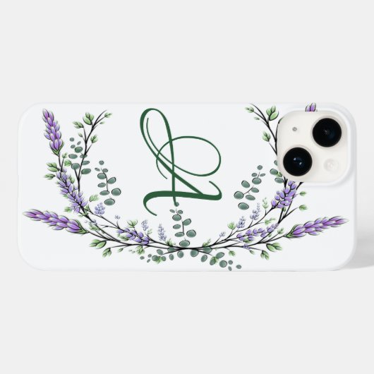 Coques Case-Mate iPhone Monogramme A Lavender Eucalyptus Coque-Mate iPhone (Verso (horizontal))