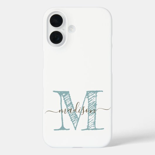 Coques Case-Mate iPhone Monogramme à main bleu vert (Verso)