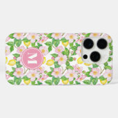 Coques Case-Mate iPhone Monogramme à motif de citron floral rose (Verso (horizontal))