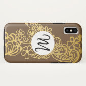 Coques Case-Mate iPhone monogramme à motif floral doré (Dos (Horizontal))