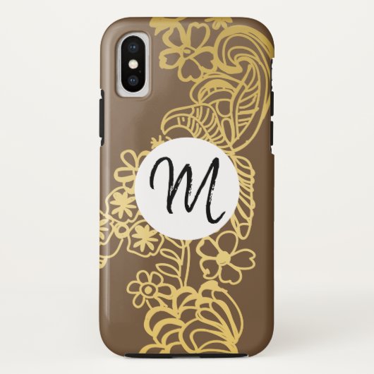 Coques Case-Mate iPhone monogramme à motif floral doré (Dos)
