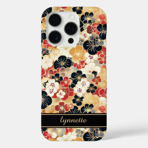 Coques iPhone 16 Pro Monogramme à motif floral doré japonais