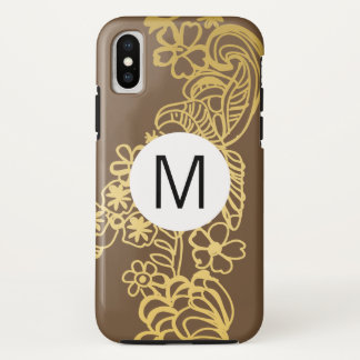 Case-Mate iPhone Case monogramme à motif floral doré marron