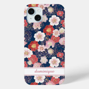 Coque iPhone 15 Mini Monogramme à motif floral rose japonais
