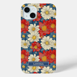 Coque iPhone 15 Mini Monogramme à motif floral rouge japonais