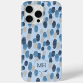 Coques Case-Mate iPhone Monogramme à motif pointillé aquarelle bleue moder (Verso)