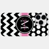 Coques Case-Mate iPhone Monogramme à points noirs roses et blancs en chevr (Verso (horizontal))