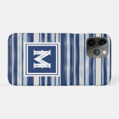 Coques Case-Mate iPhone Monogramme à rayures bleues et blanches (Dos (Horizontal))