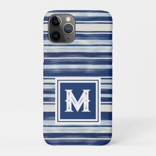 Coques Case-Mate iPhone Monogramme à rayures bleues et blanches (Dos)