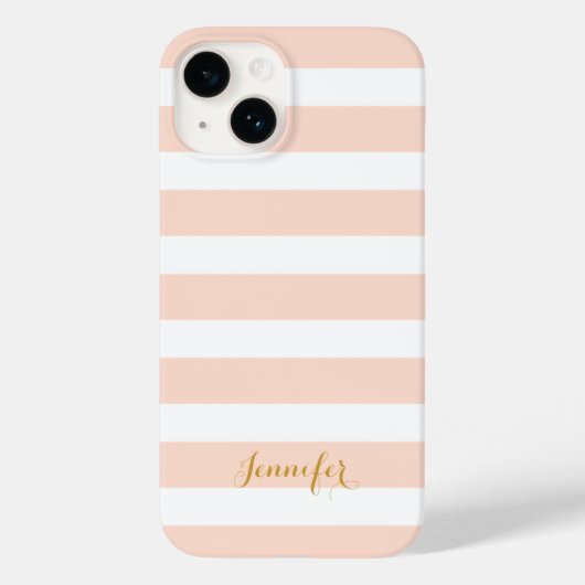 Coques Case-Mate iPhone Monogramme à rayures classiques rose et or (Verso)