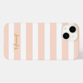 Coques Case-Mate iPhone Monogramme à rayures classiques rose et or (Verso (horizontal))