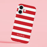 Coques iPhone 16 Monogramme à rayures classiques rouges et blanches<br><div class="desc">Protégez votre téléphone avec style grâce à ce coque iphone rayé classique, doté d'un motif rayé intemporel et d'un nom ou d'un monogramme personnalisé pour une touche sophistiquée. Choisissez parmi une variété de couleurs et de polices pour correspondre à votre esthétique, que vous préfériez les tons audacieux, pastel ou neutres....</div>
