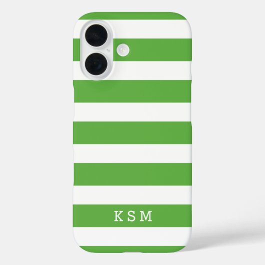 Coques Case-Mate iPhone Monogramme à rayures classiques vert et blanc (Verso)