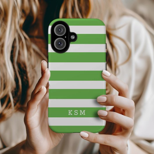 Coques Case-Mate iPhone Monogramme à rayures classiques vert et blanc