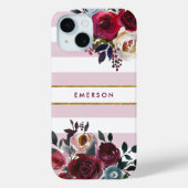 Coques Case-Mate iPhone Monogramme à rayures florales de saumon rose pouss (Verso)