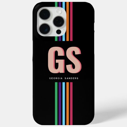 Coques Case-Mate iPhone Monogramme à rayures rétro chic (Verso)