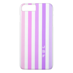 Coque iPhone 8 Plus/7 Plus Monogramme à rayures verticales rose et violet