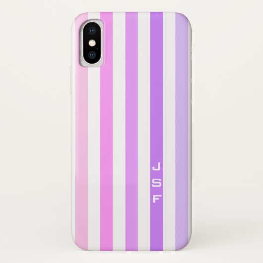 Coques Case-Mate iPhone Monogramme à rayures verticales rose et violet (Dos)