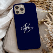 Coques Case-Mate iPhone Monogramme à script blanc gris bleu marine tendanc