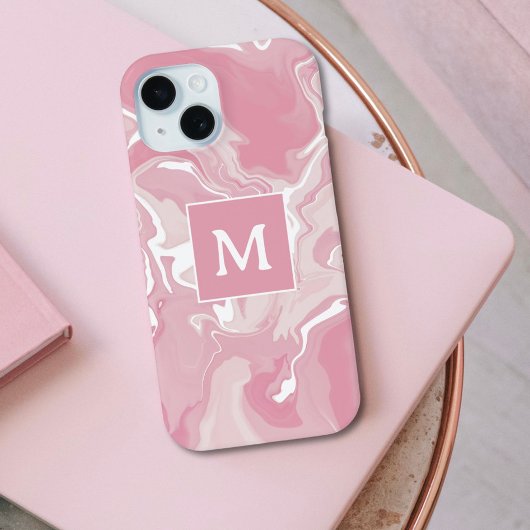 Coques Case-Mate iPhone Monogramme à spirale rose personnalisée