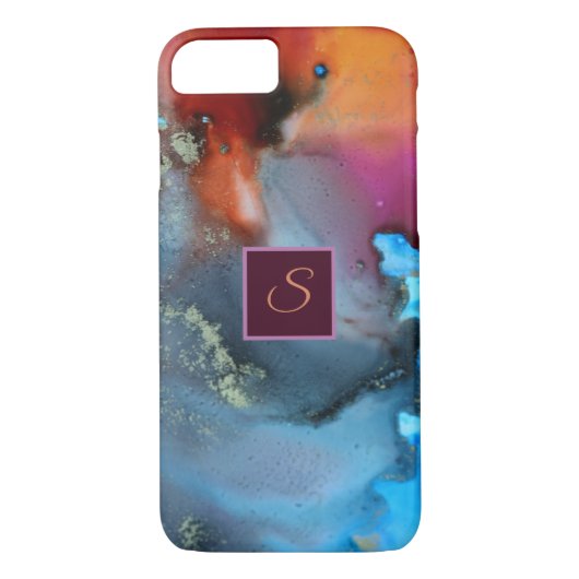 Coques Case-Mate iPhone Monogramme Abstrait bleu orange rouge ondulé (Dos)