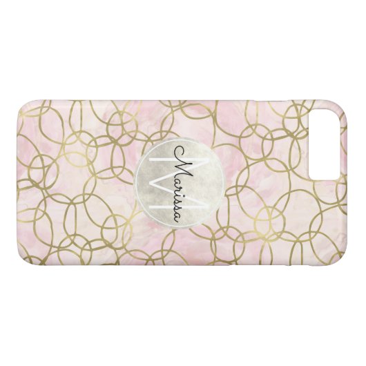 Coques Case-Mate iPhone Monogramme abstrait de cercles roses d'aquarelle (Dos (Horizontal))