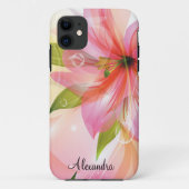 Coques Case-Mate iPhone Monogramme Abstrait de fleurs roses modernes (Dos)