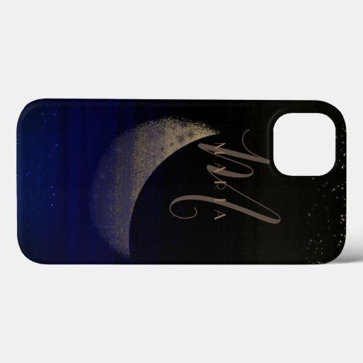 Coques Case-Mate iPhone Monogramme Abstrait de lune dorée (Verso (horizontal))