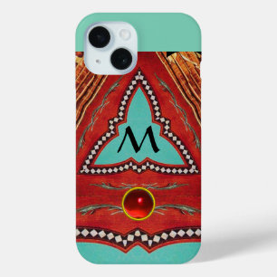 COQUE POUR iPhone 15 MONOGRAMME ABSTRAIT DE TRIANGLE BLEU ROUGE