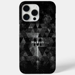 Coque iPhone 15 Pro Max Monogramme abstrait géométrique scintillant noir b