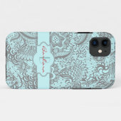 Coques Case-Mate iPhone Monogramme Abstrait Gris Et Bleu Clair (Dos (Horizontal))