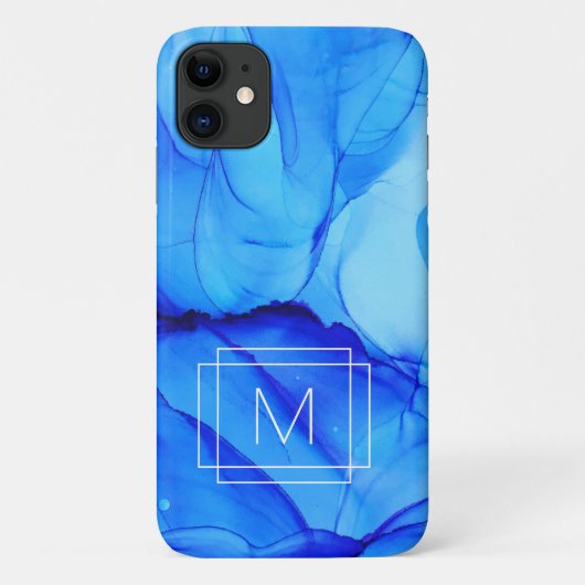 Coques Case-Mate iPhone Monogramme Abstrait moderne Indigo Blue Purple Swi (Dos)