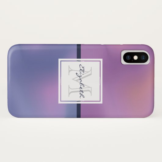 Coques Case-Mate iPhone Monogramme Abstrait moderne violet et rose (Dos (Horizontal))