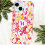 Coque Pour iPhone 15 Monogramme Abstrait Motif rose marbre Rétro<br><div class="desc">Motif abstrait marbré moderne et amusant en rose,  orange et jaune. Modifiez le monogramme initial pour personnaliser.</div>