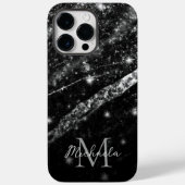 Coques Case-Mate iPhone Monogramme abstrait noir brillant argenté (Verso)