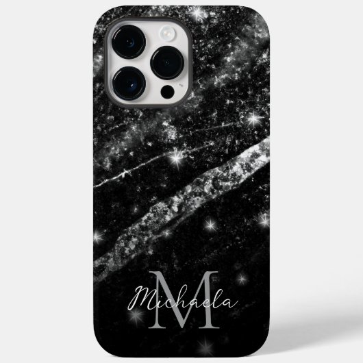 Coques Case-Mate iPhone Monogramme abstrait noir brillant argenté (Verso)
